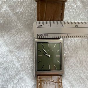 Breda watch new green watch face, light brown leather band